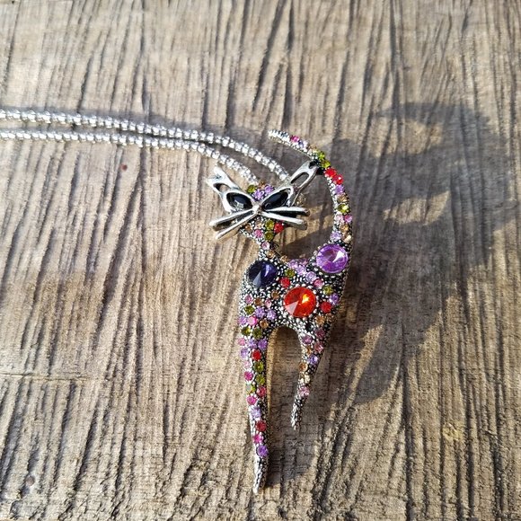 Whimsical Colorful Kitty Cat Necklace / brooch - NWOT - Picture 2 of 7